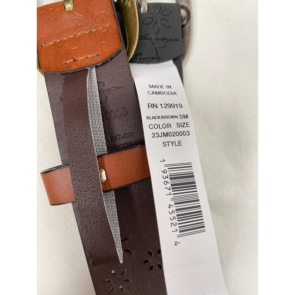 Jessica Simpson Belts Faux Leather Perforated Floral Black & Tan Size Small - Picture 8 of 8